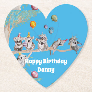 Koala Verjaardagsfeestje Blauw Papier Feest Onderz Kartonnen Onderzetters