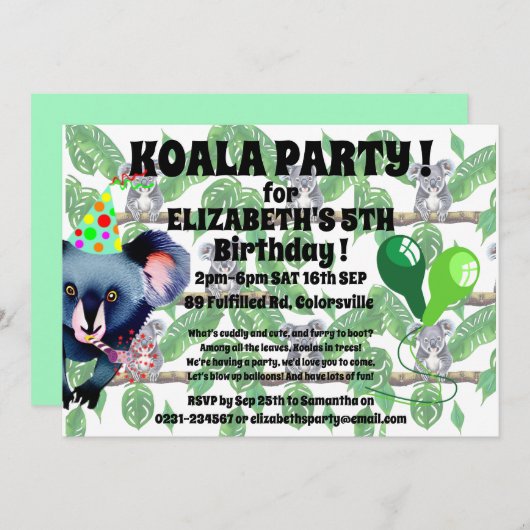 KOALA verjaardagsfeestje Kaart (Voorkant / Achterkant)
