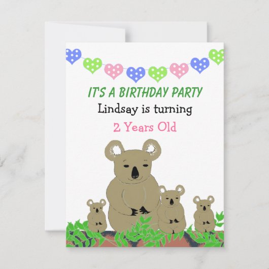 Koala Verjaardagsuitnodiging Kaart (Voorkant)