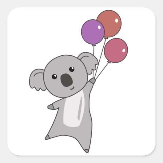 Koala vliegt met ballonnen kinder zoete dieren vierkante sticker (Voorkant)