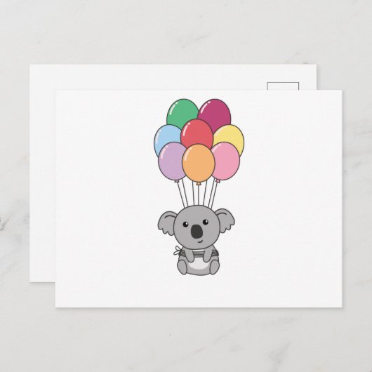 Koala vliegt met kleurrijke ballonnen omhoog briefkaart (Voorkant / Achterkant)