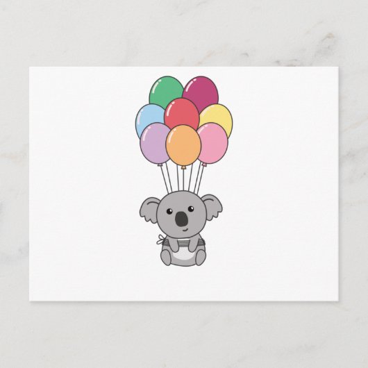 Koala vliegt met kleurrijke ballonnen omhoog briefkaart (Voorkant)