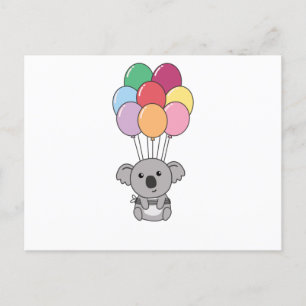 Koala vliegt op met kleurrijke ballonnen briefkaart