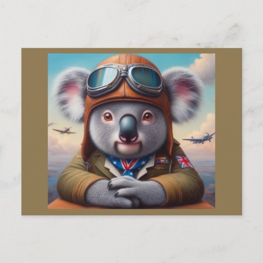Koala Vliegtuigpiloot Briefkaart (Voorkant)