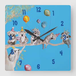 Koala Waterverf Art Blue Childs Nursery Clock Vierkante Klok