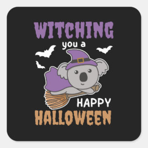 Koala Witch Witching You A Happy Halloween Vierkante Sticker