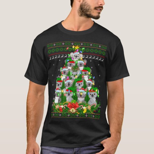 Koala Xmas Lighting Tree Santa Koala Ugly Christma T-shirt (Voorkant)