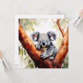 Koala zittend in een eucalyptusboom kaart (Voorkant / Achterkant in situ)