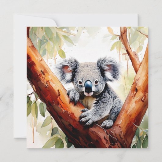 Koala zittend in een eucalyptusboom kaart (Voorkant)