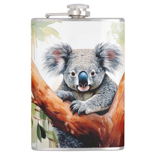Koala Zittend in een Gum Tree Heupfles (Voorkant)