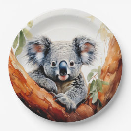 Koala Zittend in een Gum Tree Papieren Bordje