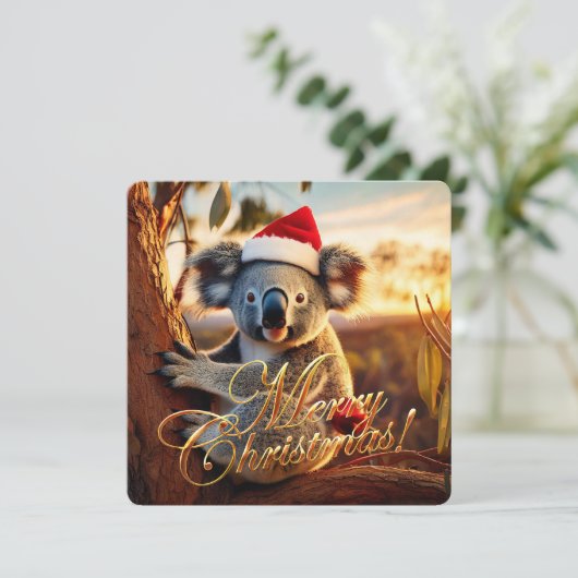 Koala zittend in Gumtree Vrolijk Kerstfeest Feestdagenkaart (Staand voorkant)