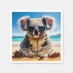 Koala Zonnebril Zonnig Strand Prettig Kerstfeest Servet