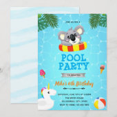 Koala zwembadfeest uitnodiging (Voorkant / Achterkant)