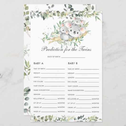 Koalas Baby Green Prediction voor Twins Activiteit (Voorkant / Achterkant)