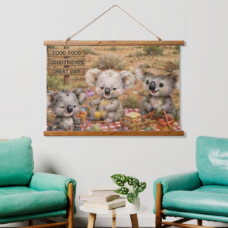 Koala's genieten van een picknick in de outback on hangend wandkleed