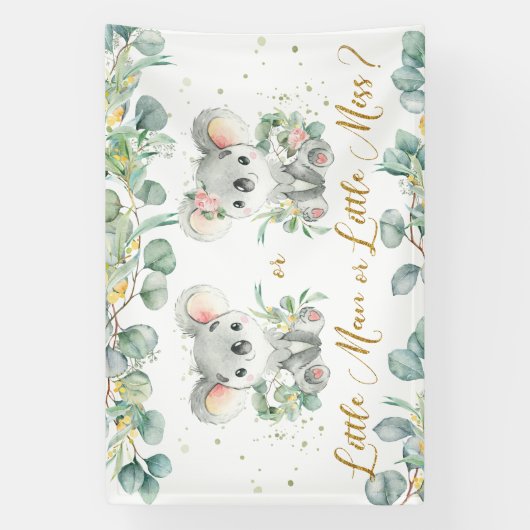 Koalas Greenery Gender onthullen Backdrop Man Spandoek (Verticaal)