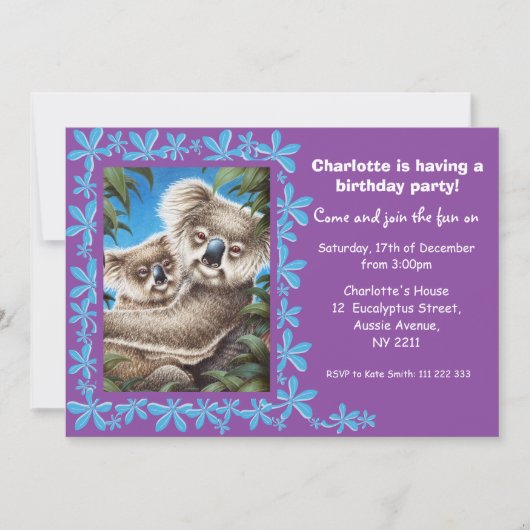 Koalas Kids Birthday Party Invitation Kaart (Voorkant)