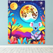 Koala's maanverlichte nacht canvas afdruk (Insitu (Houten vloer))