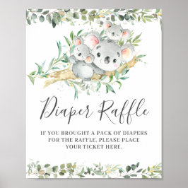 Koalas Twins Baby shower Luier Raffle Ticket Sign Poster