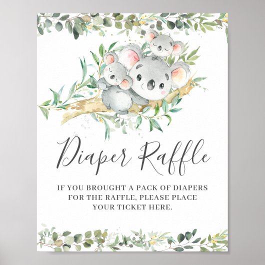 Koalas Twins Baby shower Luier Raffle Ticket Sign Poster (Voorkant)
