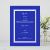 Kobalt blauw aanpasbaar menu voor bruiloft (Staand voorkant)
