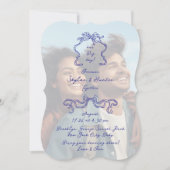 Kobalt Blauw Boho Doodle Overlay Foto Huwelijk Kaart (Voorkant)