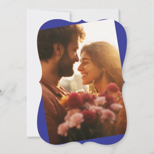 Kobalt Blauw Boho Doodle Overlay Foto Huwelijk Kaart (Achterkant)