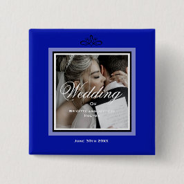 Kobalt blauw bruiloft, aanpasbaar vierkante button 5,1 cm