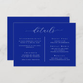 Kobalt Blauw Elegant Minimalistische Bruiloft Deta Kaart (Voorkant / Achterkant)