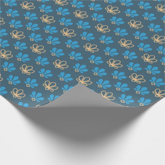 Kobalt Blauw en Goud Fleur Gift Wrap – Majestic Cadeaupapier (Hoek)