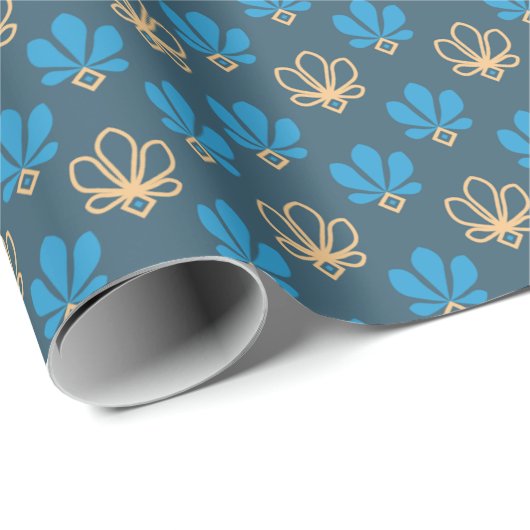 Kobalt Blauw en Goud Fleur Gift Wrap – Majestic Cadeaupapier (Rol Hoek)