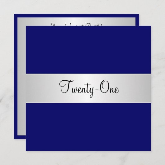 Kobalt Blauw en Wit 21ste Verjaardagsfeest Kaart (Voorkant / Achterkant)