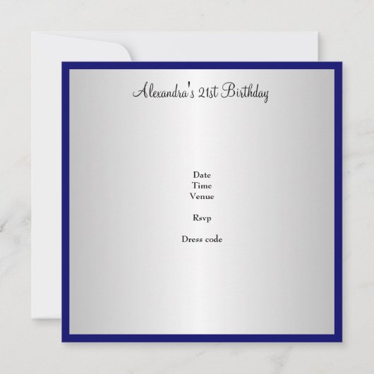 Kobalt Blauw en Wit 21ste Verjaardagsfeest Kaart (Achterkant)