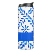 Kobalt Blauw en Wit Mediterraan Aangepaste Naam Thermosbeker (Gedraaid links)