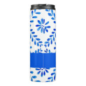 Kobalt Blauw en Wit Mediterraan Aangepaste Naam Thermosbeker (Achterkant)