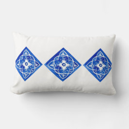 Kobalt Blauw en Wit Mediterraan Tegel Lumbaal Kussen
