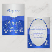 Kobalt Blauw en Zilver Bloemen Receptie Kaart (Voorkant / Achterkant)