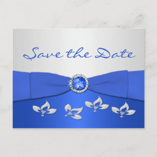 Kobalt Blauw en Zilver Bloemen Save the Date Kaart