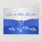 Kobalt Blauw en Zilver Bloemen Save the Date Kaart (Voorkant)