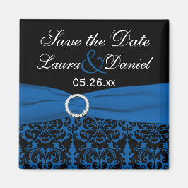 Kobalt Blauw en Zwart Damask Sla de Datummagneet o Magneet