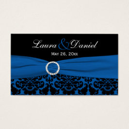 Kobalt Blauw en Zwart Damast Bruiloft Favor Tag Visitekaartje