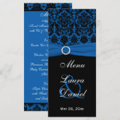 Kobalt Blauw en Zwart Damast Menu Kaart (Voorkant / Achterkant)