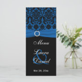 Kobalt Blauw en Zwart Damast Menu Kaart (Staand voorkant)