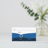 Kobalt Blauw en Zwart Damast Place Cards Plaatskaartje (Staand voorkant)