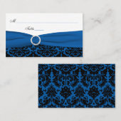Kobalt Blauw en Zwart Damast Place Cards Plaatskaartje (Voorkant / Achterkant)