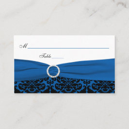 Kobalt Blauw en Zwart Damast Place Cards Plaatskaartje