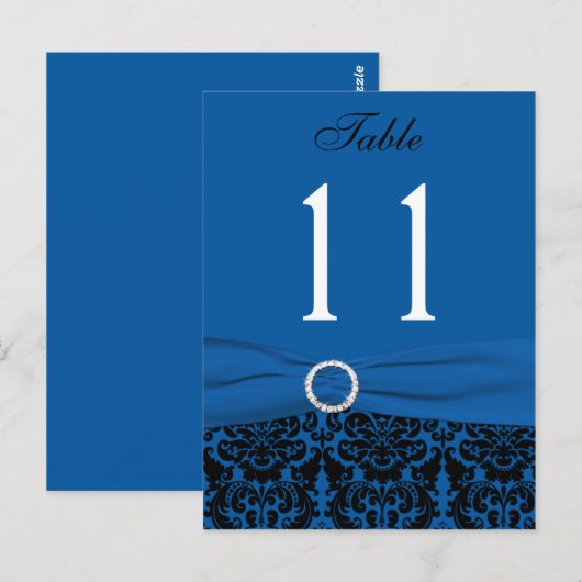 Kobalt Blauw en Zwart Damast Tafelnummer (Voorkant / Achterkant)