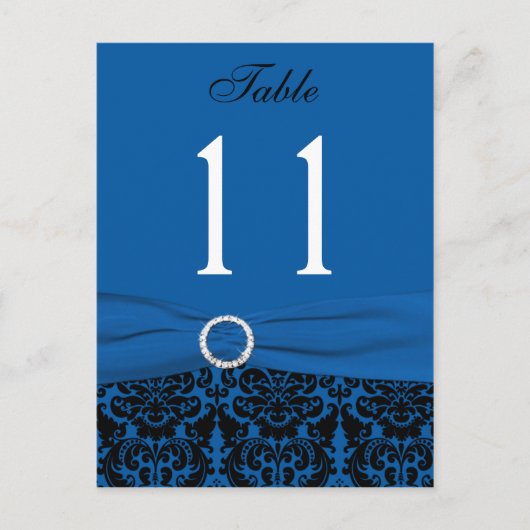 Kobalt Blauw en Zwart Damast Tafelnummer (Voorkant)