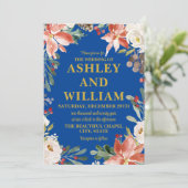 Kobalt Blauw Goud Kerst Winter Greenery Wedding Kaart (Staand voorkant)